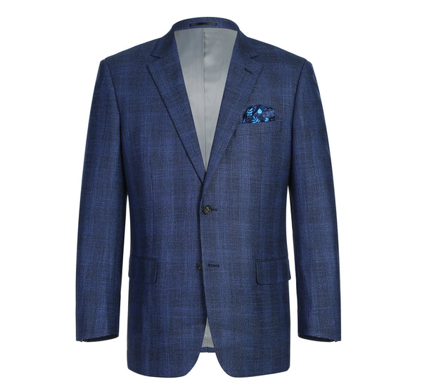 294-5 Men's Classic Fit Single Breasted Two Button Navy Big-Plaid Suit  Jacket Blazer