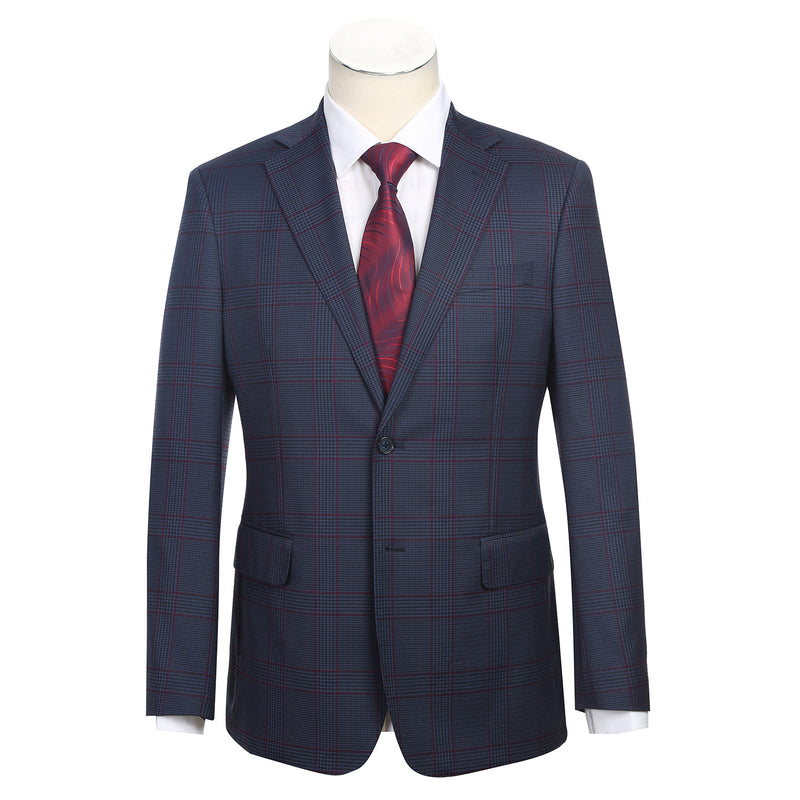 English Laundry 92-55-412EL Blue with Burgundy Check Suit