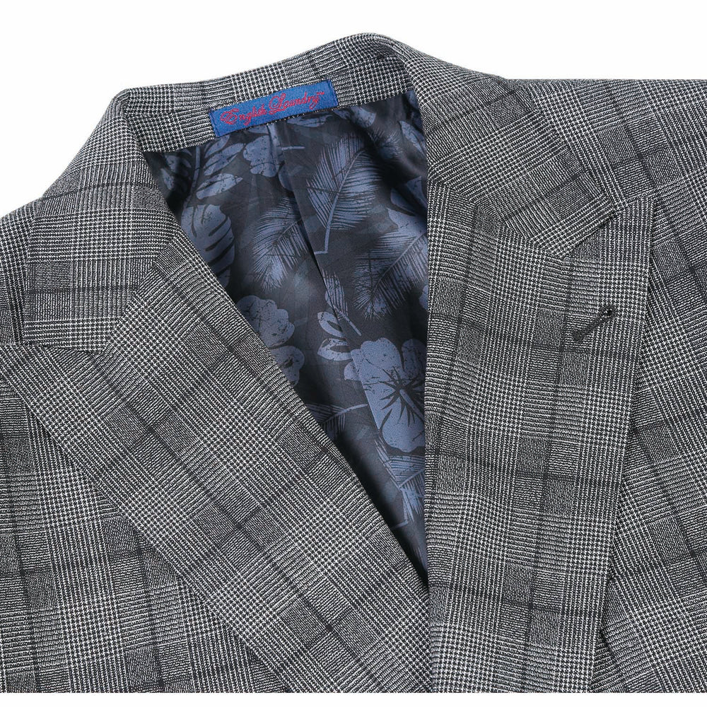 English Laundry 92-53-002EL Double-Breasted Black with White Check Suit