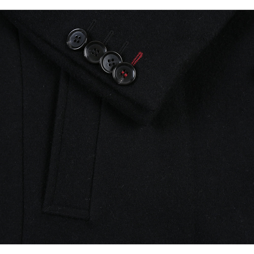 53-01-001 Wool Blend Breasted Black Top Coat