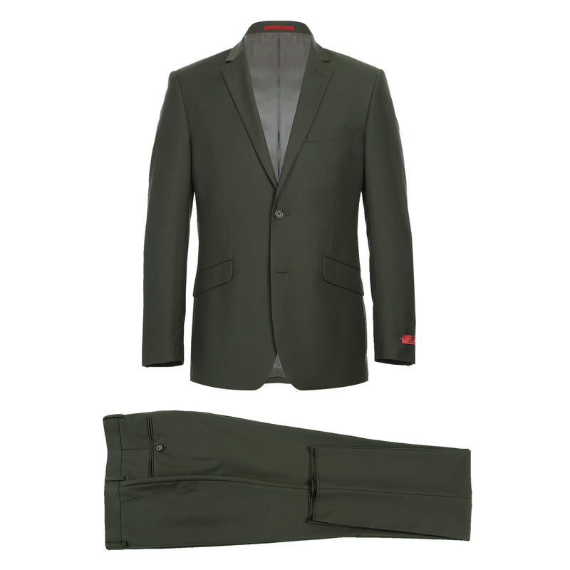 201-10 Men's Olive 2-Piece Single Breasted Notch Lapel Slim Suit