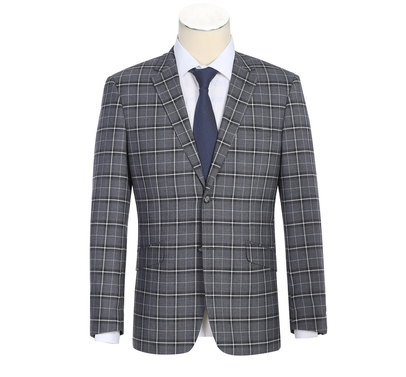 293-14 Men's Classic Fit Single Breasted Grey & White Check Suits