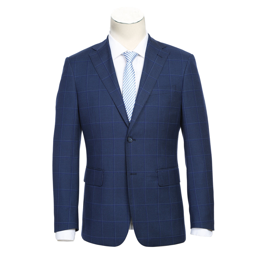 English Laundry 82-52-412EL Dark Blue Windowpane Check Suit