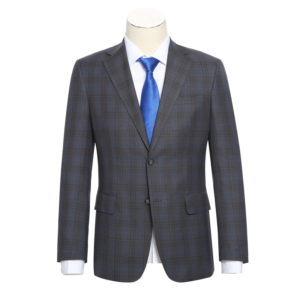 72-55-555EL Gray with Tan Check Notch Suit
