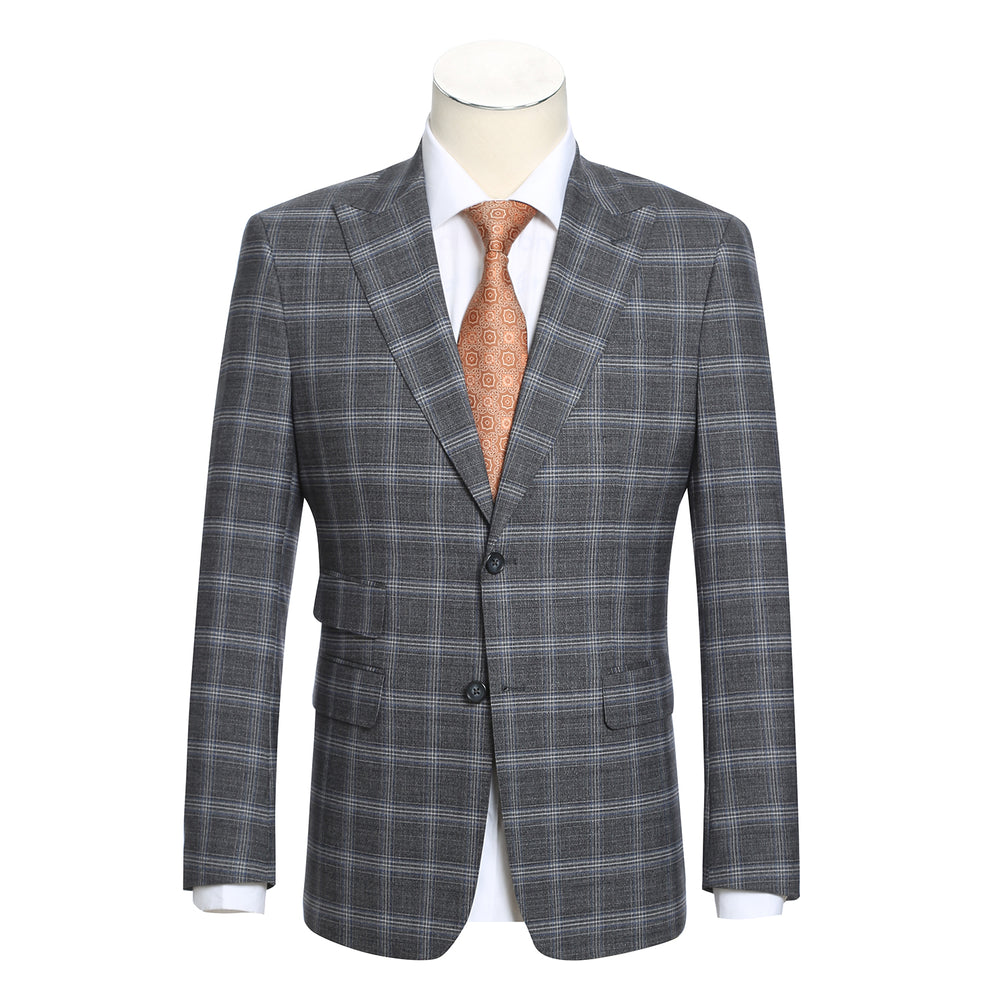72-58-093English Laundry Gray with White Blue Check Peak Suit
