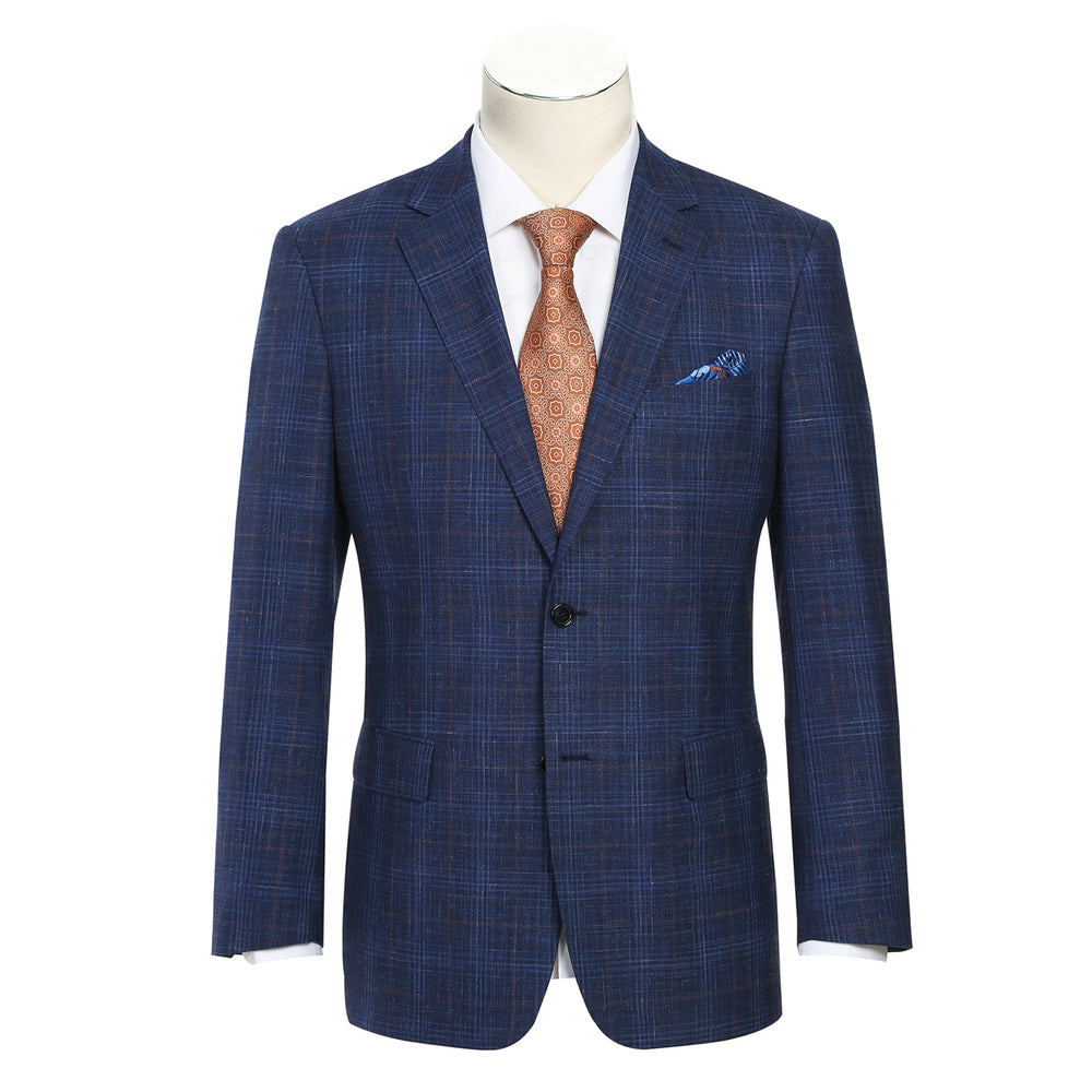 563-4 Men's Classic Fit Wool Blend Checked Blazer