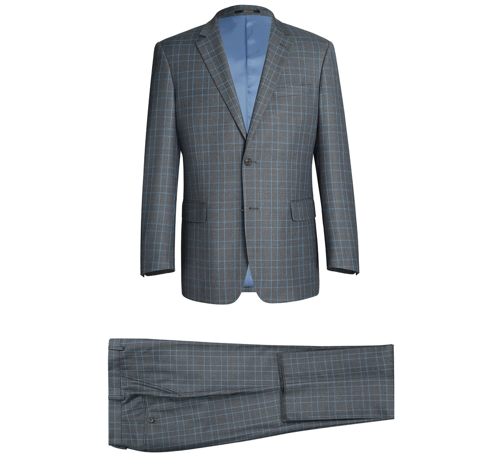 293-5 Men's Two Piece Classic Fit Windowpane Check Dress Suit