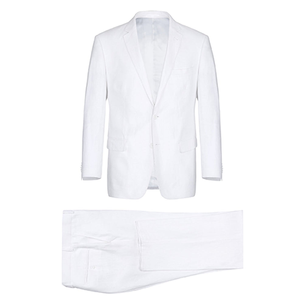 601-20 Men's Notch Lapels White Solid Linen Suits