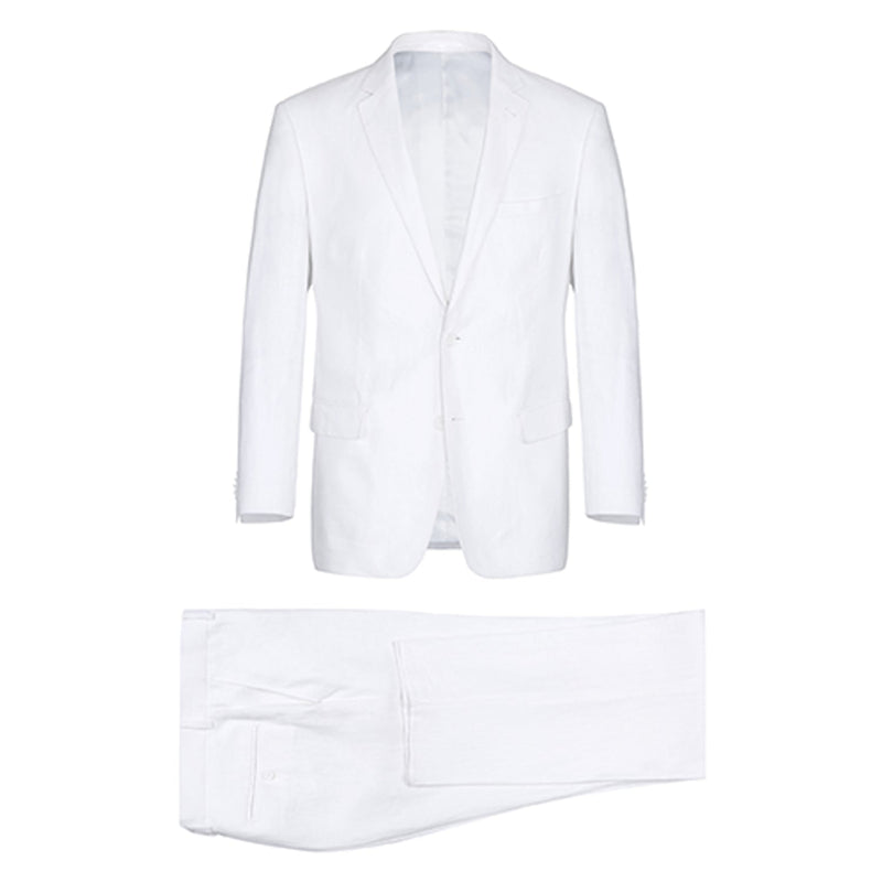 601-20 Men's Notch Lapels White Solid Linen Suits