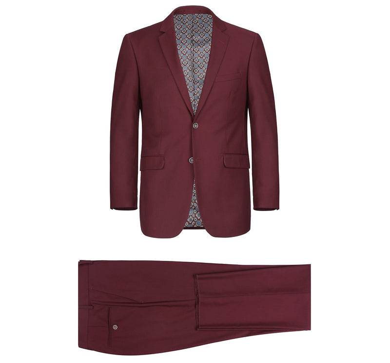 201-8 Men's Burgundy 2-Piece Single Breasted Notch Lapel Suit