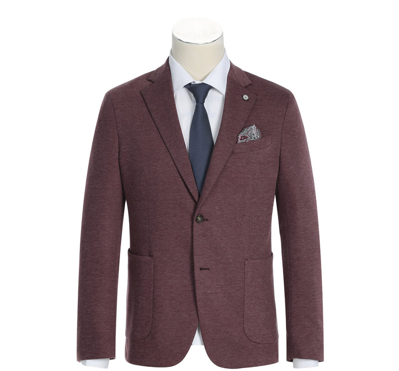 PF21-5 Men's Slim Fit Half-Canvas Solid Brick Red Suit Jacket