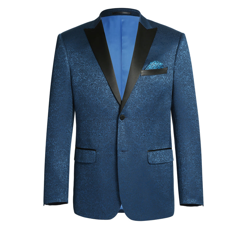 290-4 Men's Slim Fit Peak Lapel Tuxedo Blazer With Embroidered Pattern