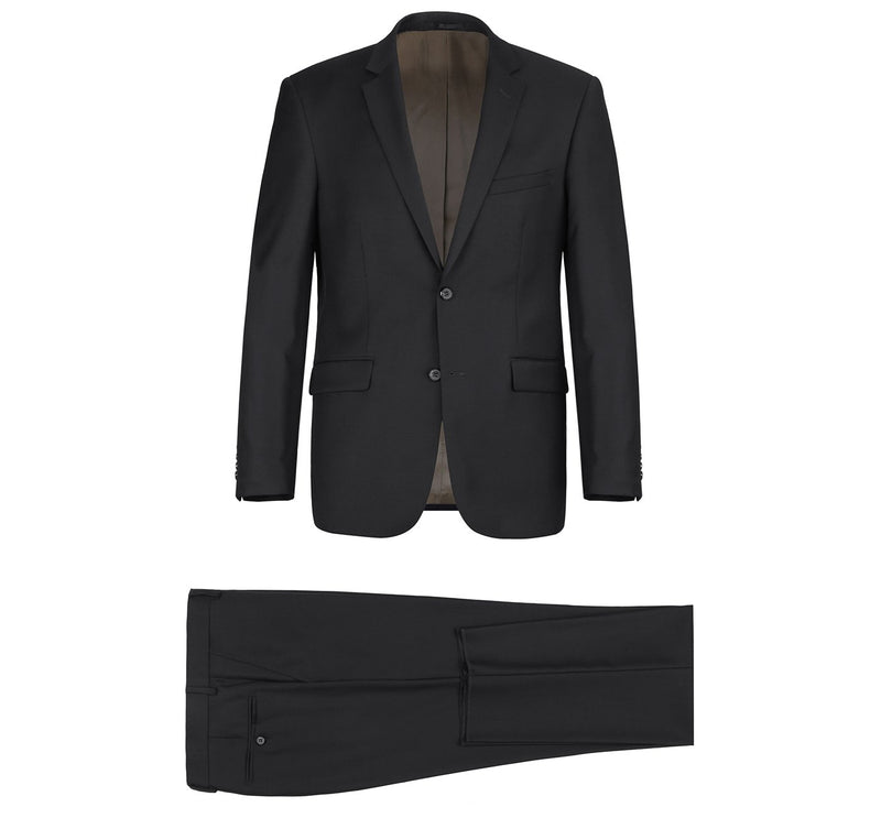 508-1 Men's Black 2-Piece Notch Lapel Wool Suit