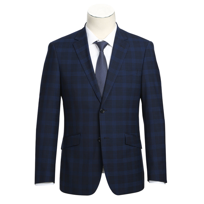 564-3 Men's Slim Fit Wool Blend Stretch Checked Suit