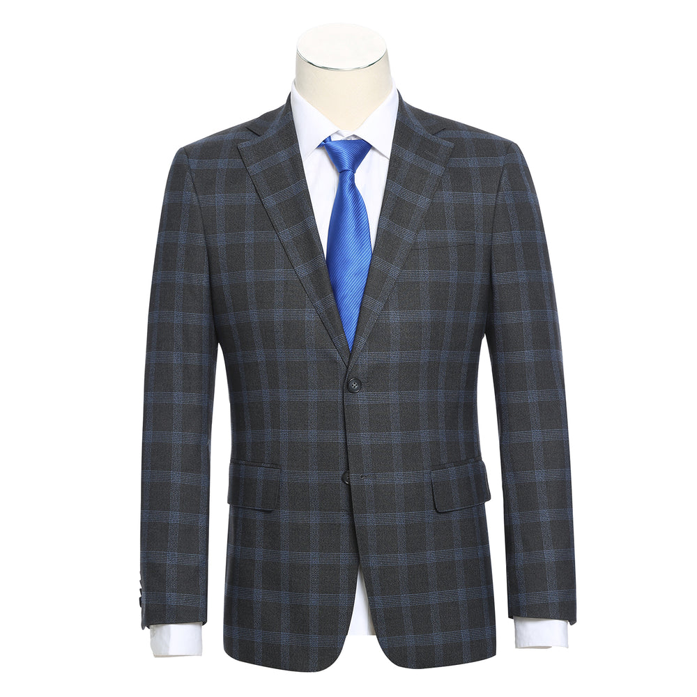 72-55-095EL Charcoal with Blue Check Notch Suit