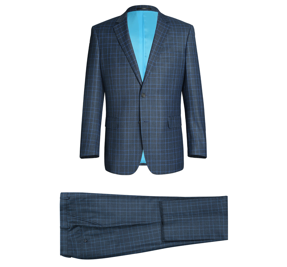 293-6 Men's Two Piece Classic Fit Windowpane Check Dress Suit