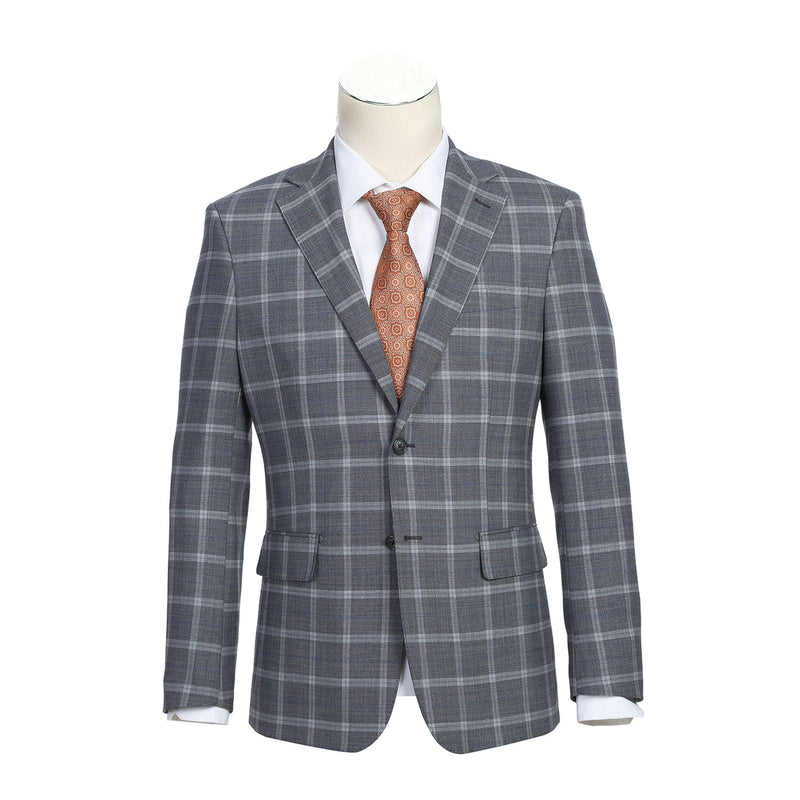 EL72-60-092 Gray Plaid Notch Wool Suit