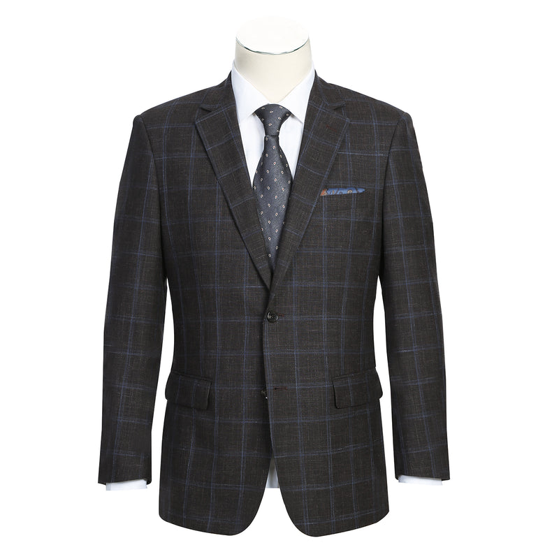 563-6 Men's Classic Fit Wool Blend Checked Blazer