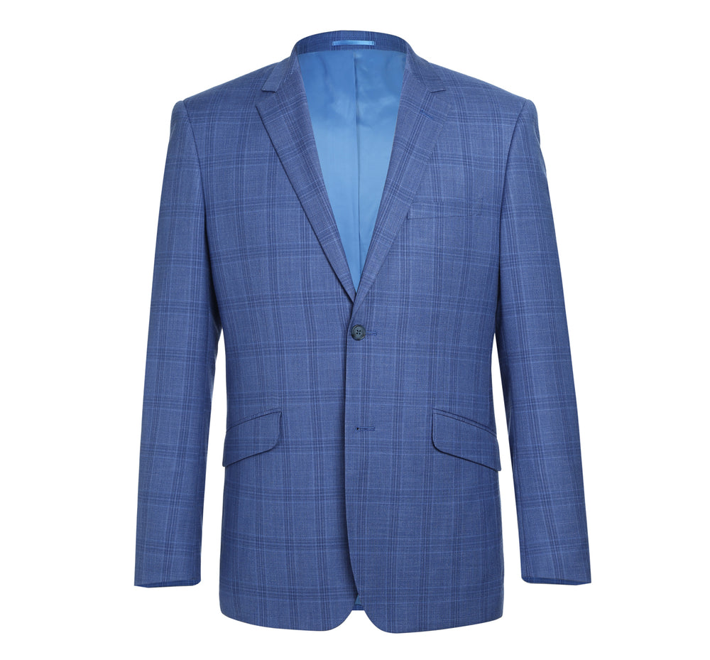 293-10 Men's 2-Piece Slim Fit Windowpane Check Dress Stretch Suit