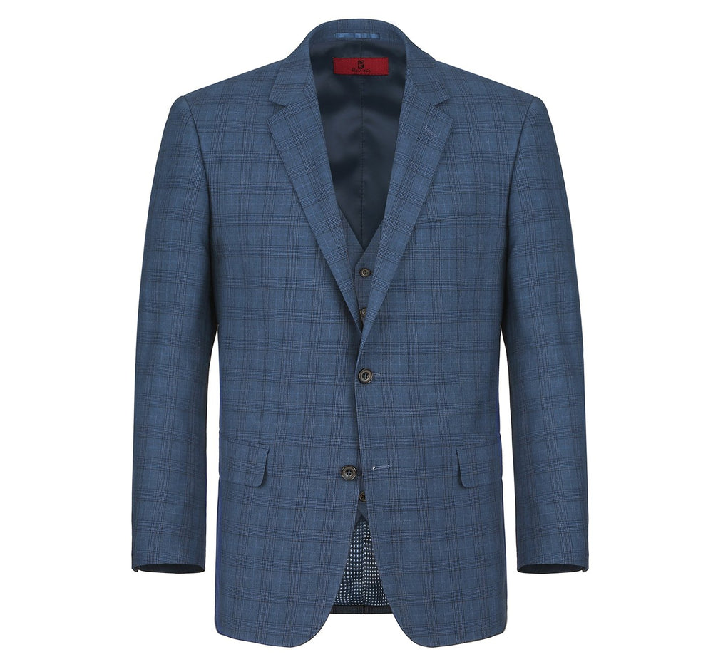278-2 Men's 3-Piece Classic Fit Single Breasted Windowpane Suit