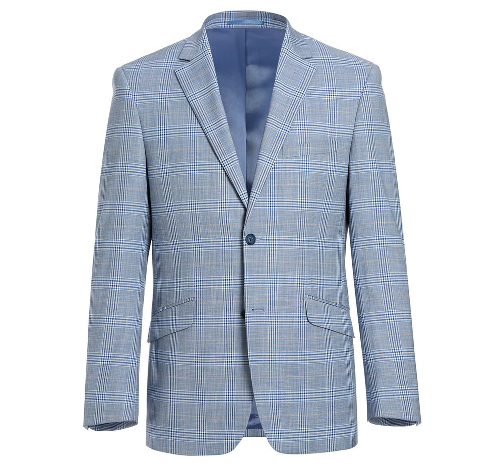 293-3 Men's 2-Piece Slim Fit Notch Lapel Stretch Windowpane Suit