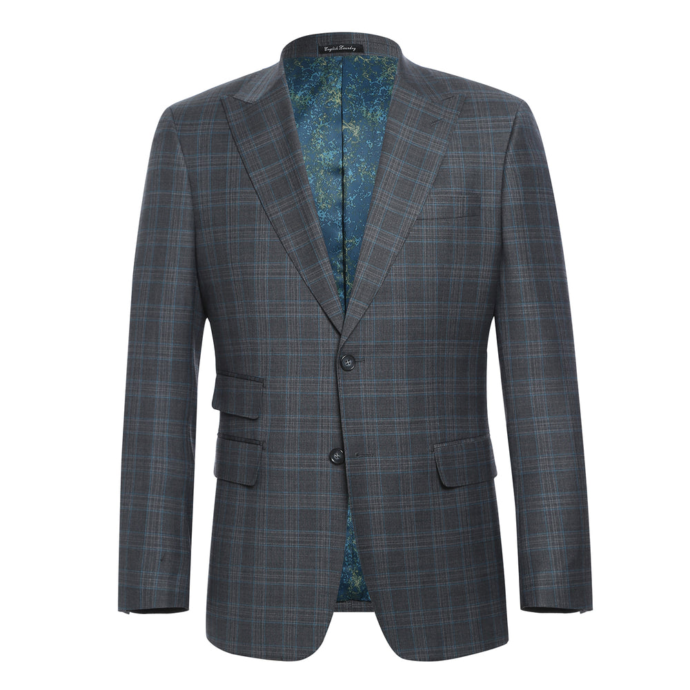 English Laundry62-68-095 Wool Gray Checked Peak Suit