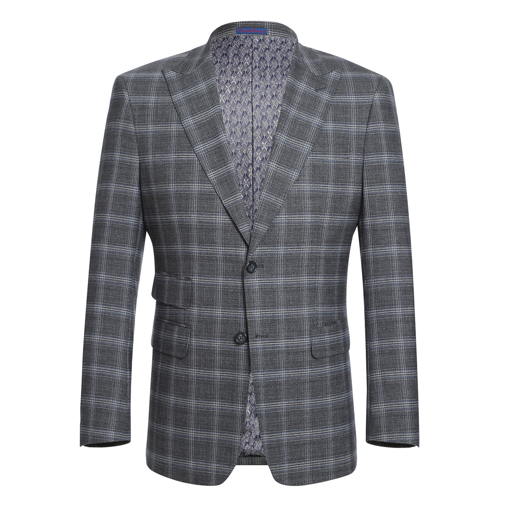 72-58-093EL Gray with White Blue Check Peak Suit