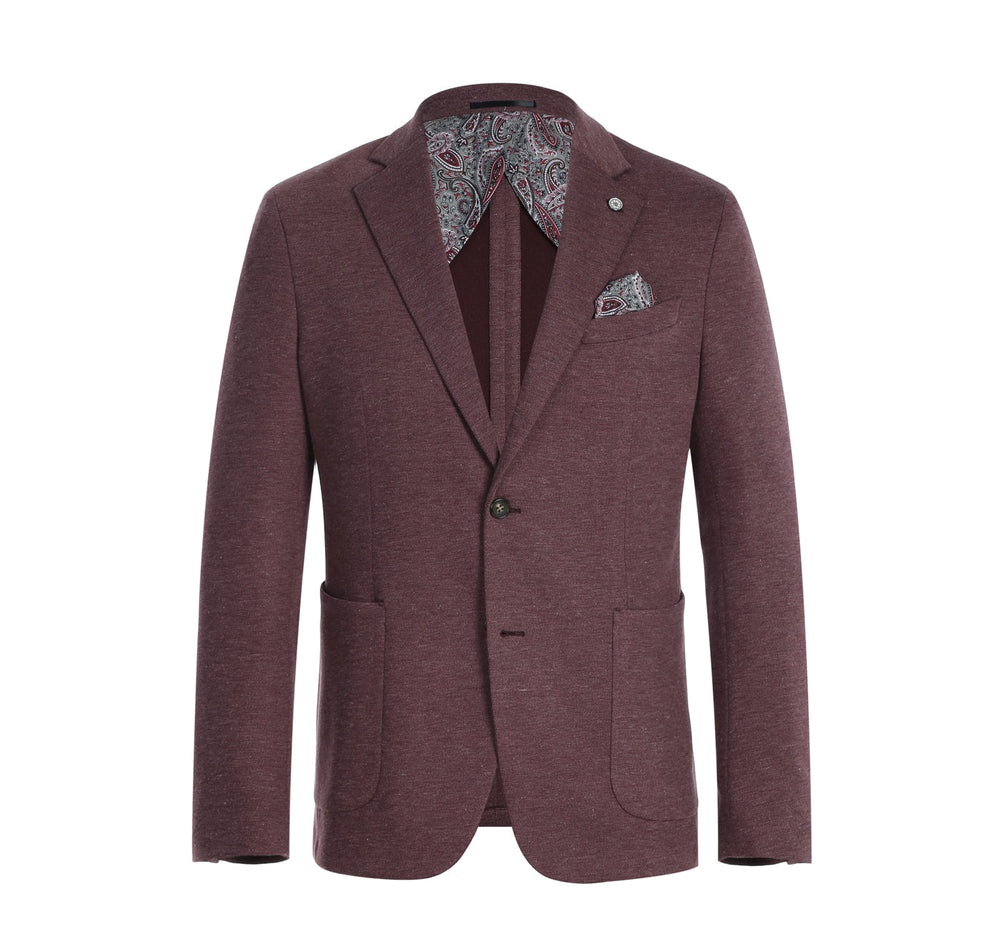 PF21-5 Men's Slim Fit Half-Canvas Solid Brick Red Suit Jacket