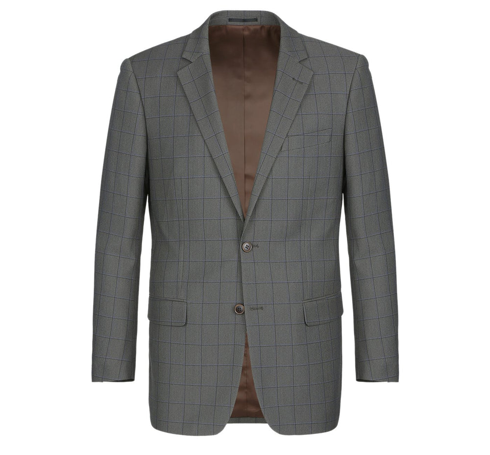 292-2 Men's Two Piece Classic Fit Windowpane Check Dress Suit
