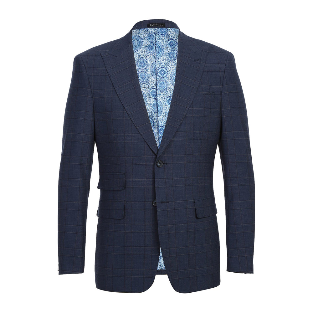 English Laundry EL72-58-410 Prussian Blue Window Pane Check Wool Suit