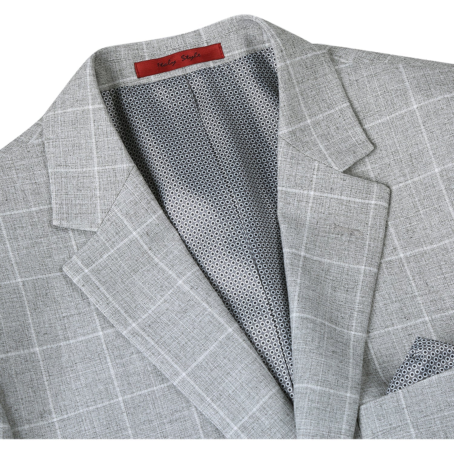 294-10 Men's Slim Fit Notch Lapels Light Gray Check Blazer