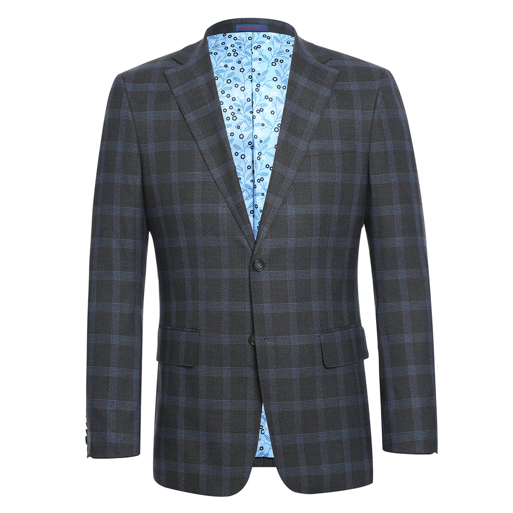 72-55-095EL Charcoal with Blue Check Notch Suit