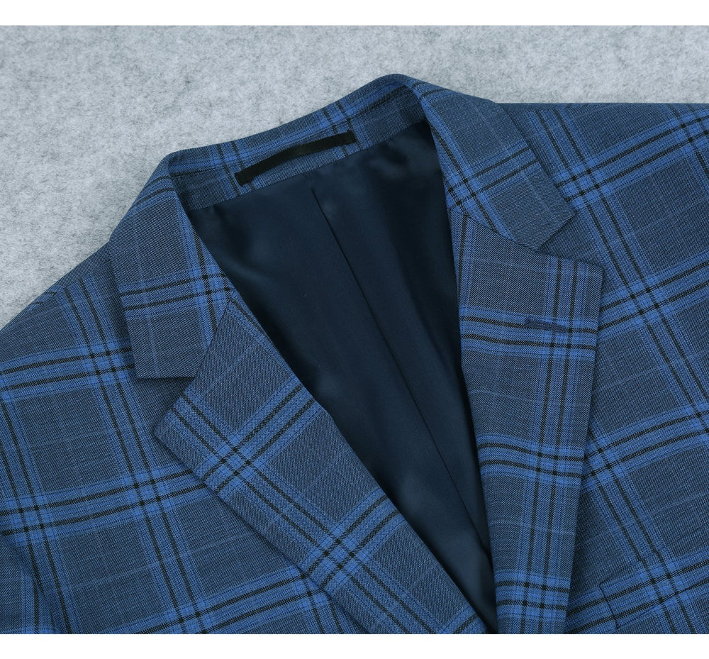 293-4 Men's 2-Piece Slim Fit Notch Lapel Stretch Windowpane Suit