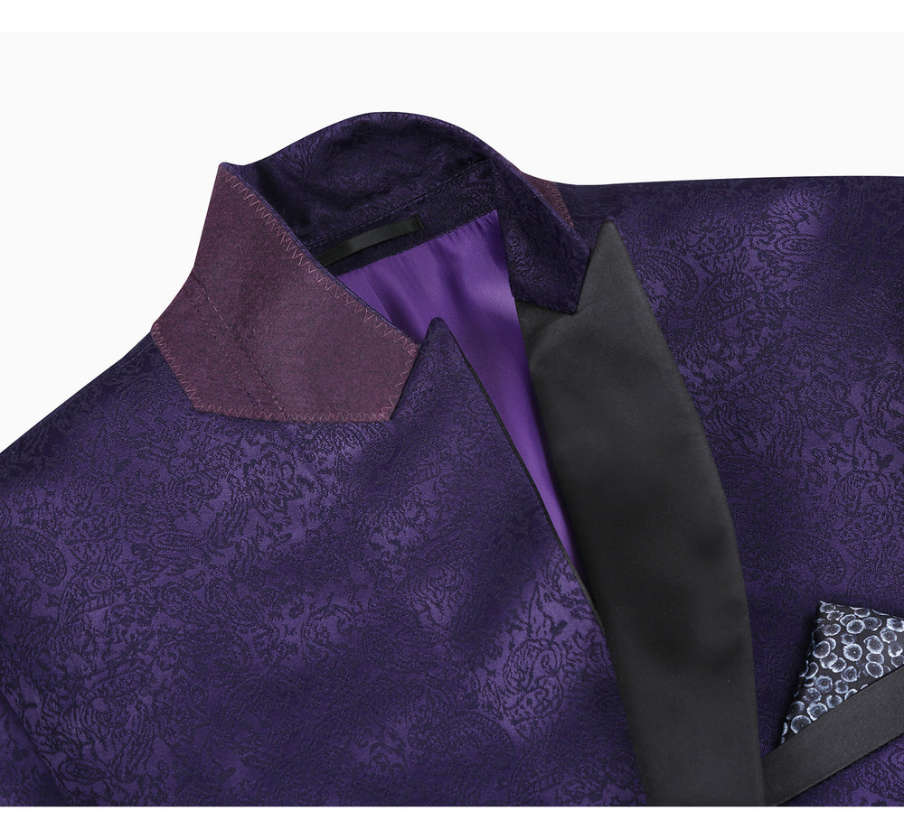 290-3 Men's Slim Fit Peak Lapel Tuxedo Blazer With Embroidered Pattern