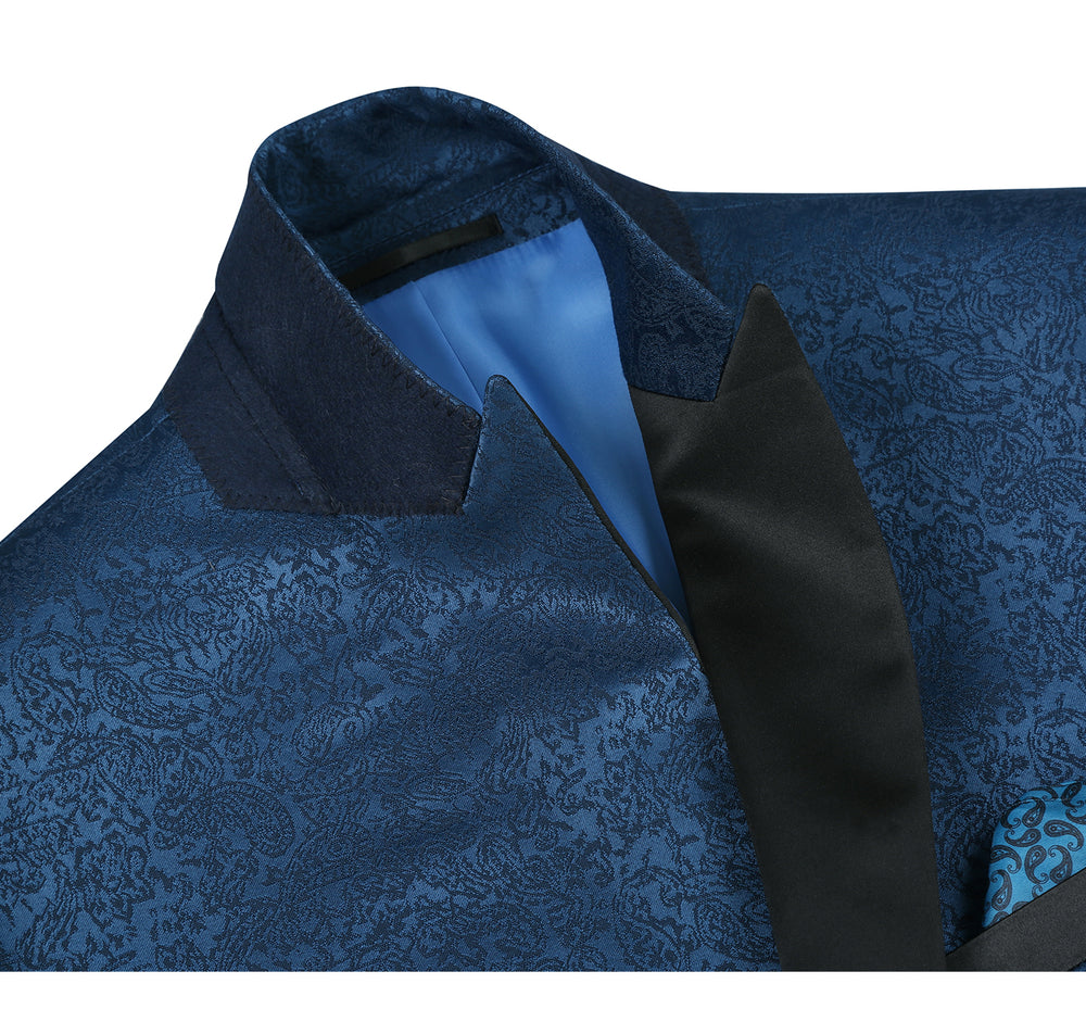 290-4 Men's Slim Fit Peak Lapel Tuxedo Blazer With Embroidered Pattern
