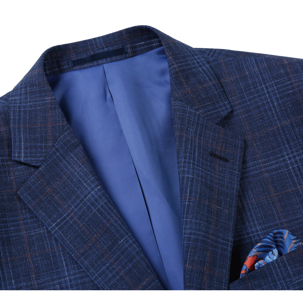 563-4 Men's Classic Fit Wool Blend Checked Blazer