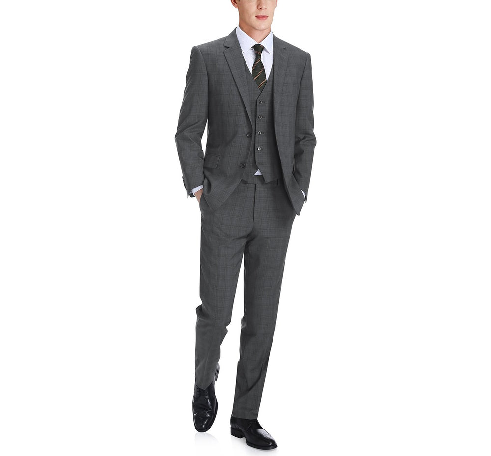 278-1 Men's 3-Piece Classic Fit Single Breasted Windowpane Suit