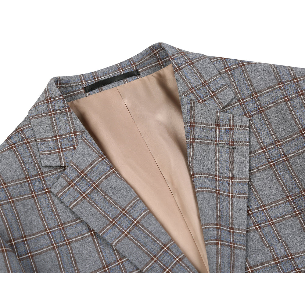 293-7 Men's Two Piece Slim Fit Stretch Windowpane Check Dress Suit