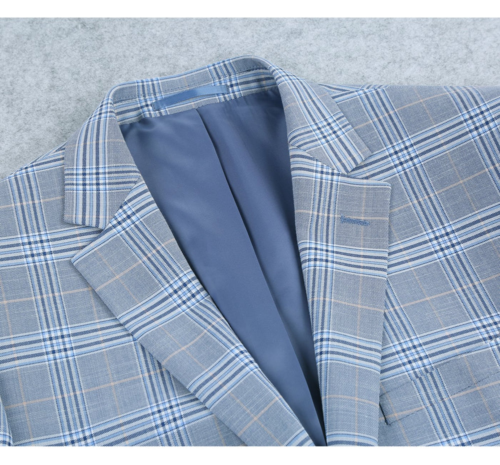 293-3 Men's 2-Piece Slim Fit Notch Lapel Stretch Windowpane Suit