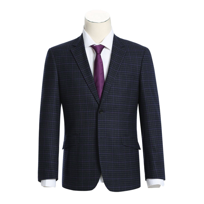 562-6 Men's Slim Fit Wool Stretch Checked Suits