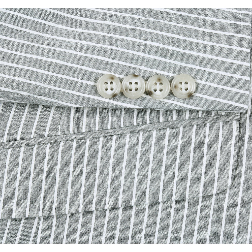 611-1 Men's Slim Fit Notch Lapels Gray Stripe Cotton Suits