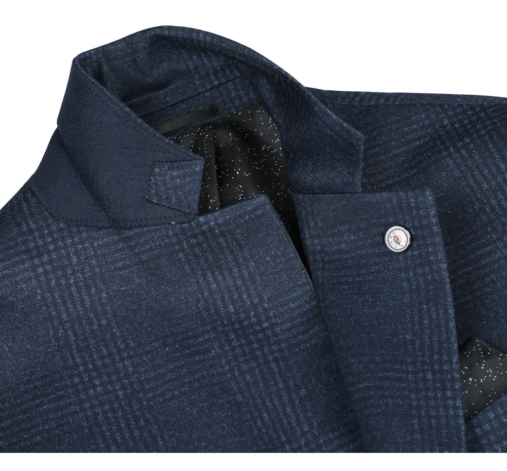 PF20-7 Pellagio Men's Blazer Slim Fit Half Canvas Navy Glen Plaid Sport Coat