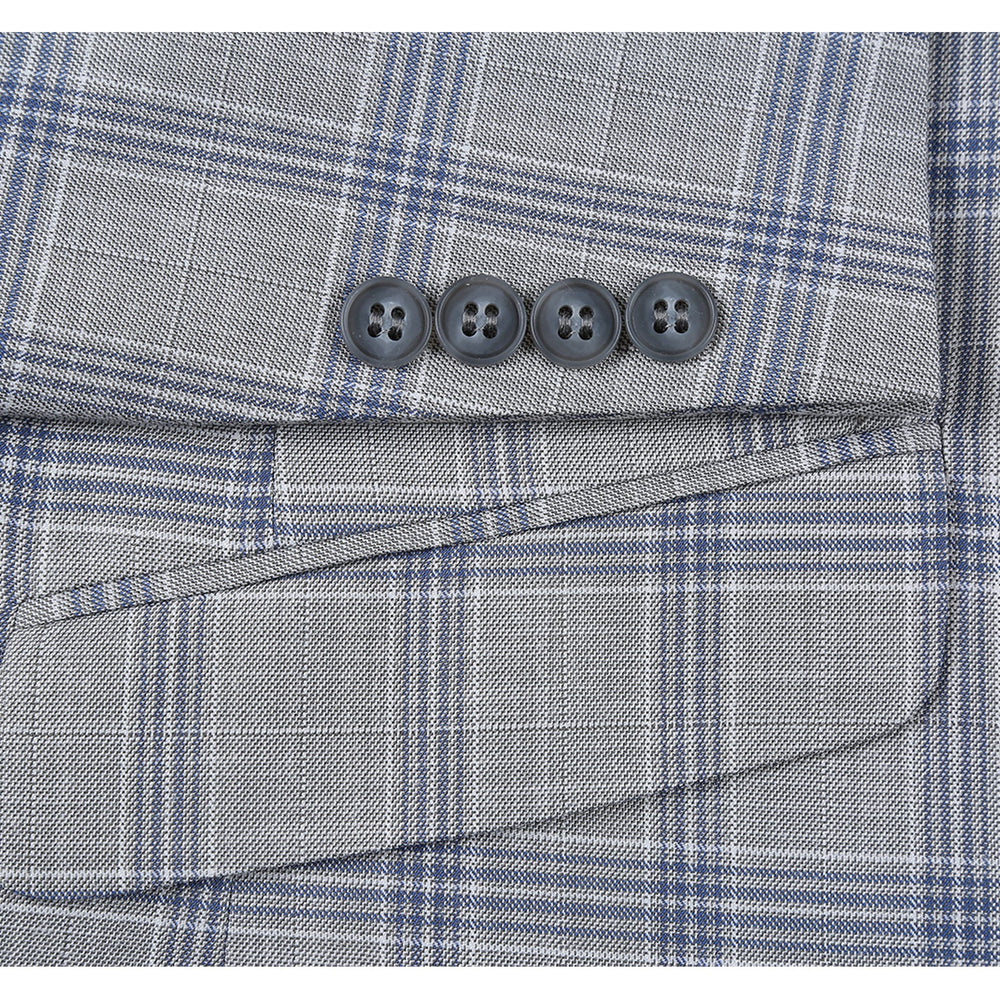 293-15 Men's Slim Fit Notch Lapels Light Gray Check Suits