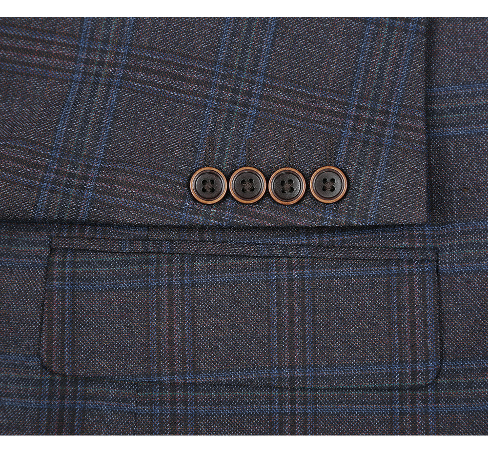 556-5 Men's Classic Fit Plaid Blazer Wool Blend Sport Coat