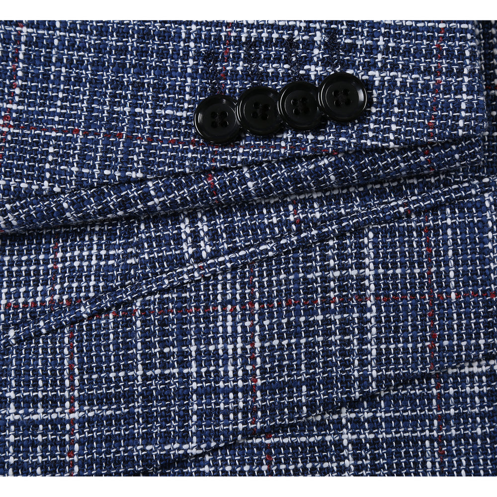 563-3 Men's Slim Fit Wool Blend Stretch Checked Blazer