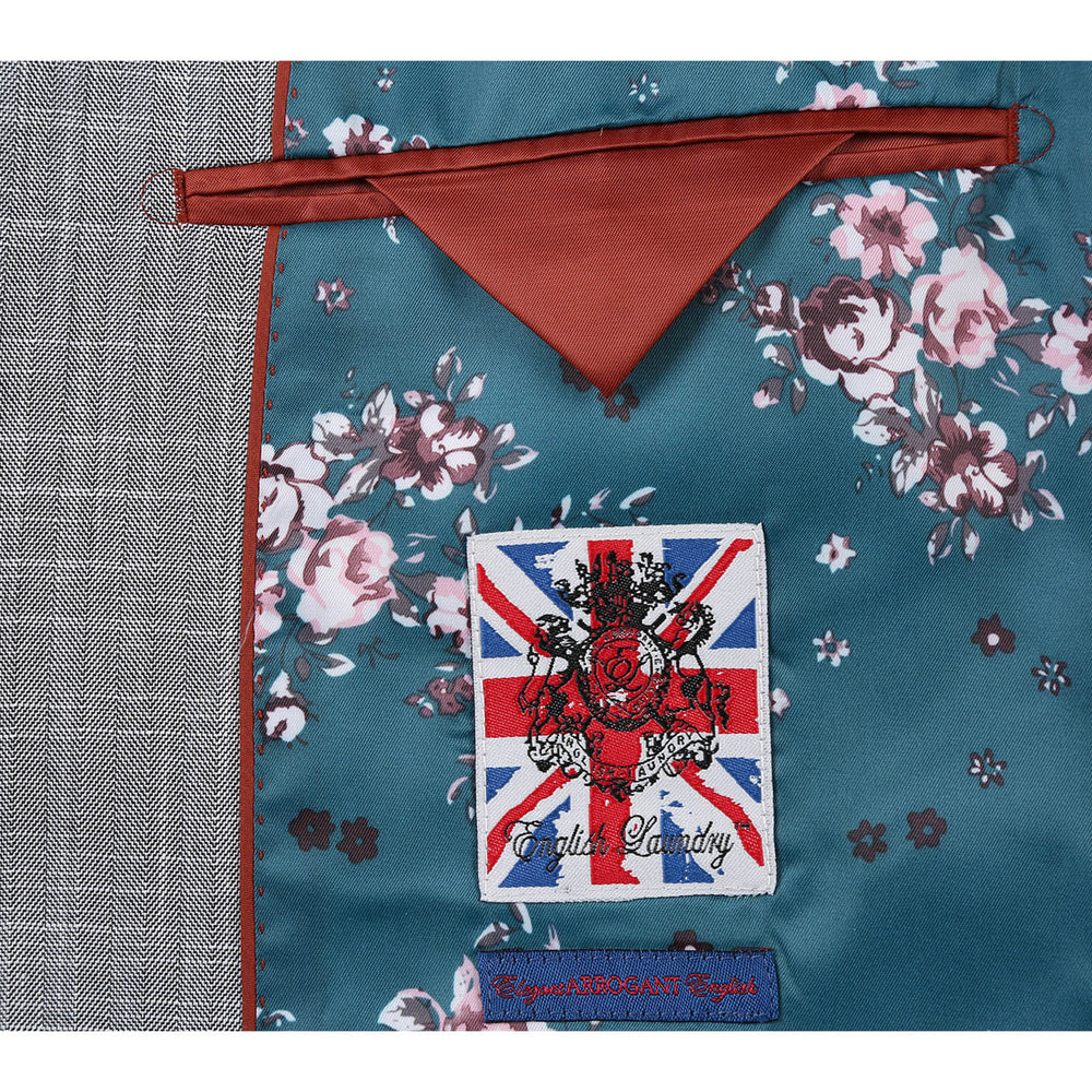 English Laundry 82-14-092EL Solid Smoke Gray Herringbone Suit