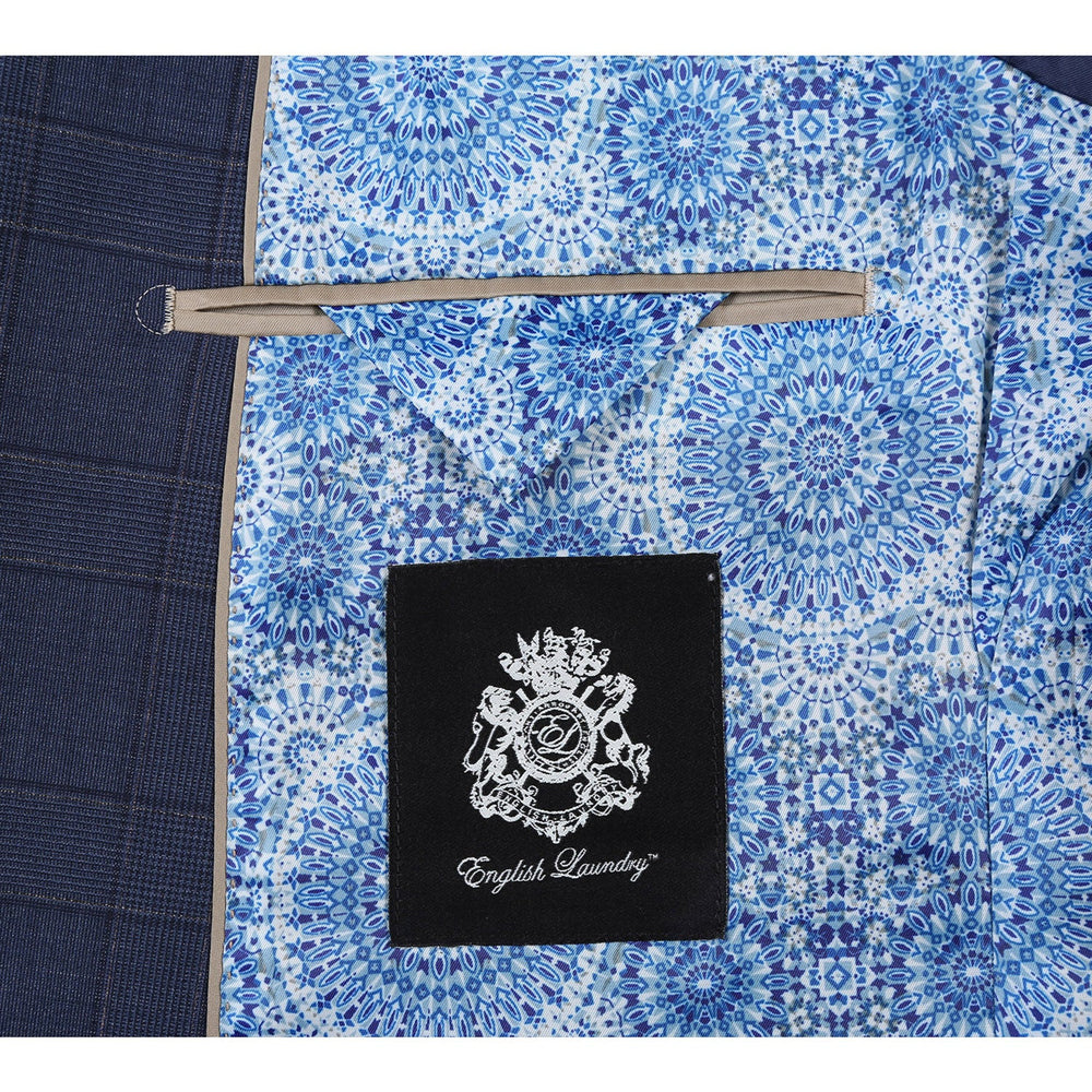 EL72-58-410 Prussian Blue Window Pane Check Wool Suit