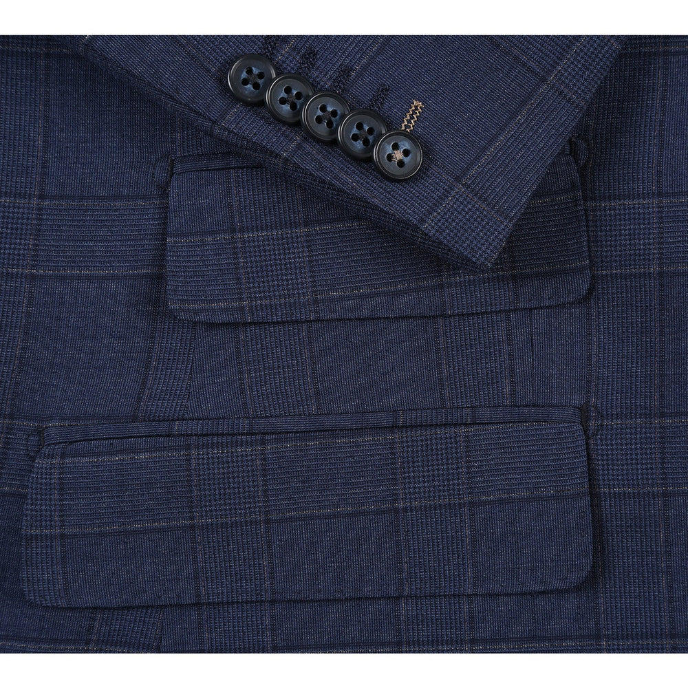 English Laundry EL72-58-410 Prussian Blue Window Pane Check Wool Suit