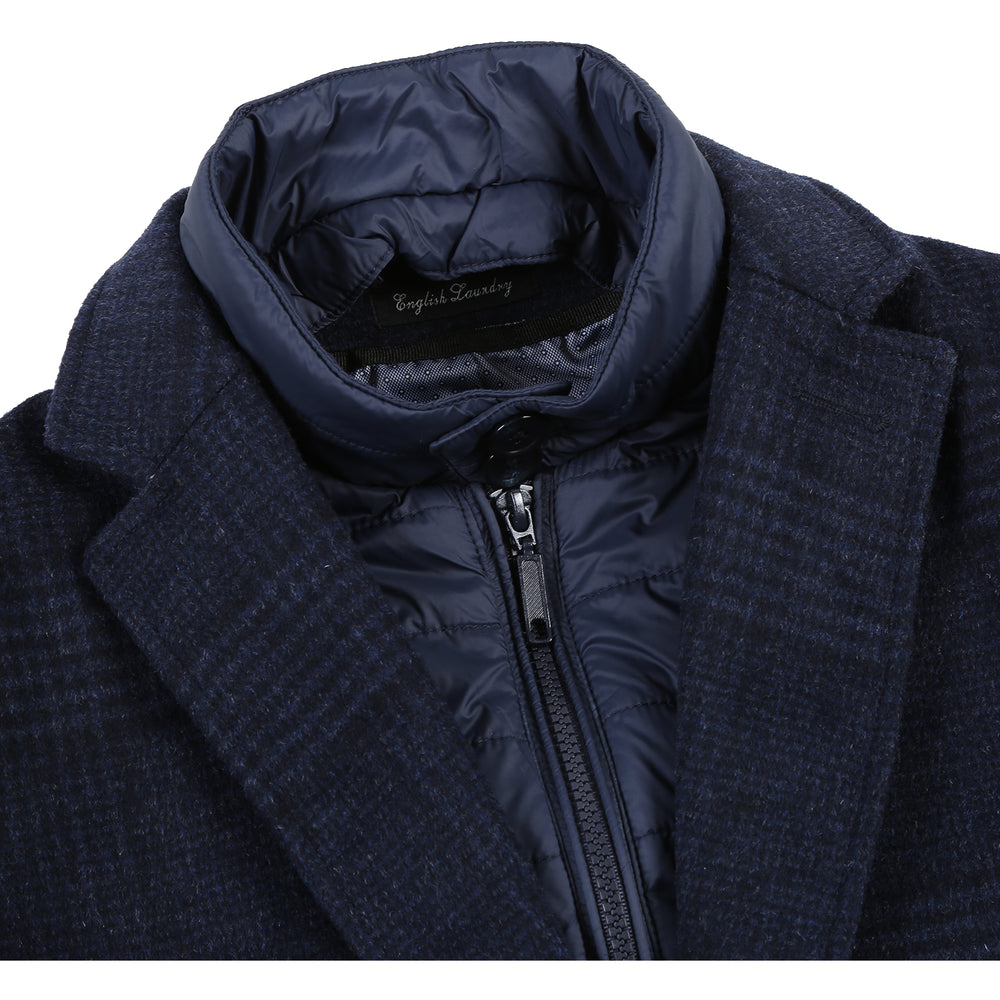 English Laundry53-55-495 Wool Blend Breasted Gray Blue Top Coat BIB